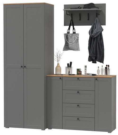 Остин Прихожая 15, цвет серый графит/дуб крафт золотой, ШхГхВ 200х54,3х229,6 см., универсальная сборка