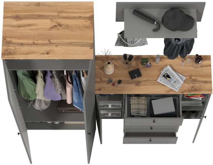 Остин Прихожая 15, цвет серый графит/дуб крафт золотой, ШхГхВ 200х54,3х229,6 см., универсальная сборка