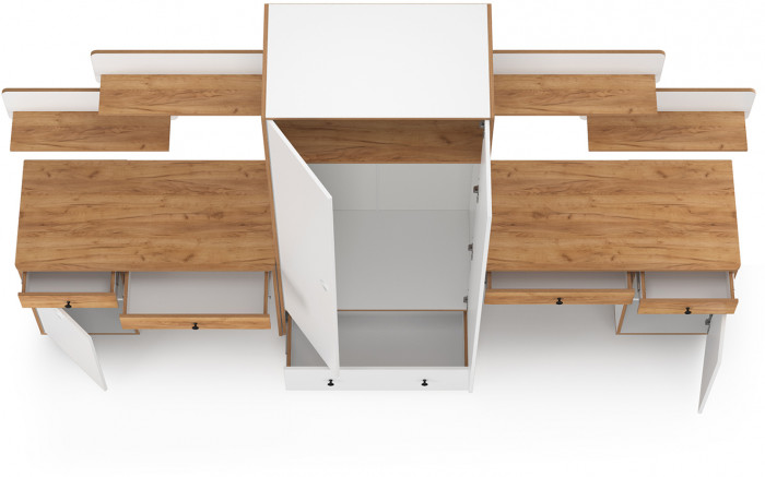 Вуди Компоновка № 27, цвет белый премиум/дуб крафт золотой, ШхГхВ 306х52,7х205 см., универсальная сборка