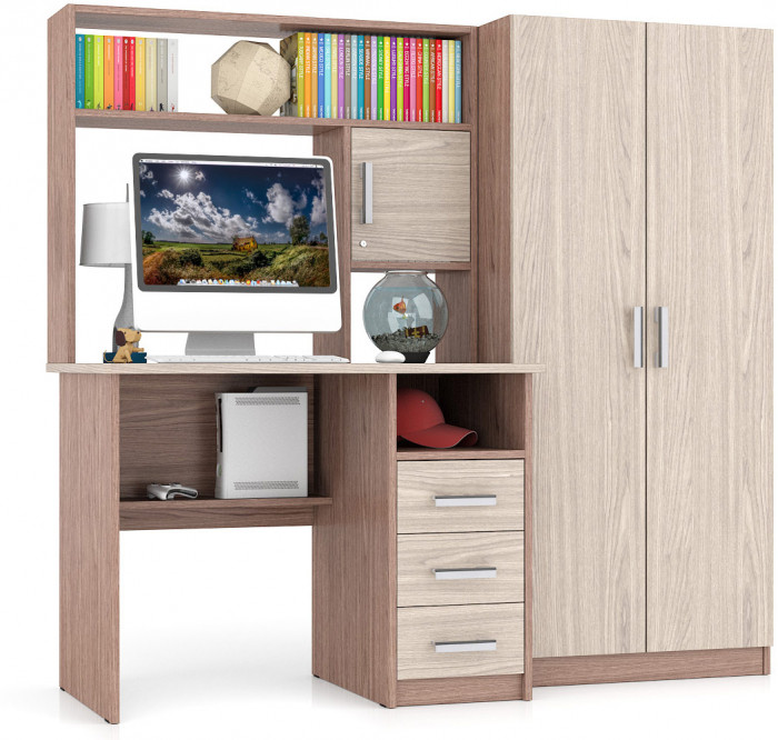 Стол компьютерный С-МД-СК9+Шкаф С-МД-СК9Ш, цвет ясень шимо светлый/ясень шимо тёмный, ШхГхВ 172х70х160 см., НЕ универсальная сборка