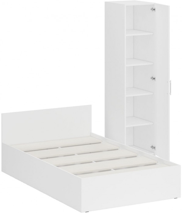 Кровать 1200 + Пенал Стандарт, цвет белый, ШхГхВ 123,5х203,5х70 + 45х52х200 см., сп.м. 1200х2000 мм., без матраса, основание есть