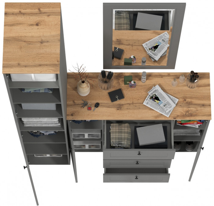 Остин Прихожая 20, цвет серый графит/дуб крафт золотой, ШхГхВ 160х54,3х229,6 см., универсальная сборка