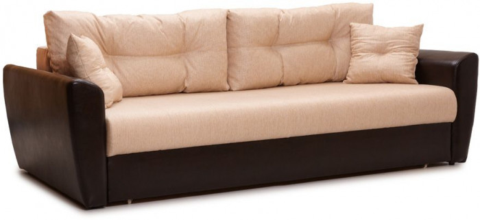 Диван-кровать Амстердам, 160х195, раскладной, еврокнижка, пружинный блок, рогожка/экокожа, бежевый