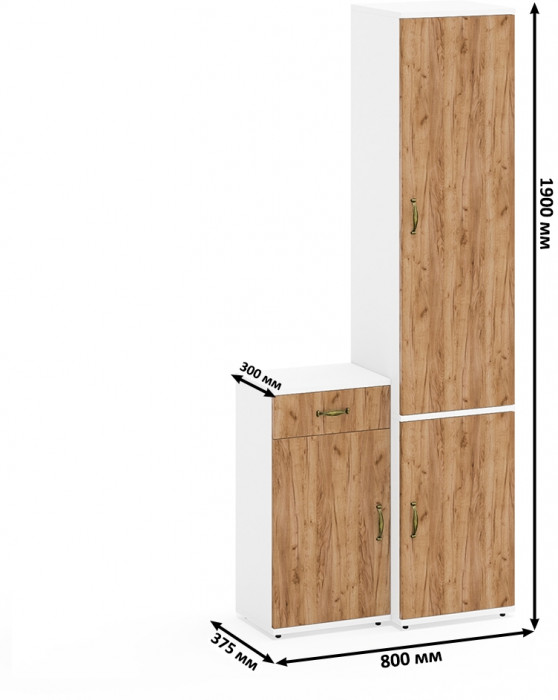 Лидер-8 Пенал МД 22Б + Тумба МД 3.15, белый шагрень/крафт золото