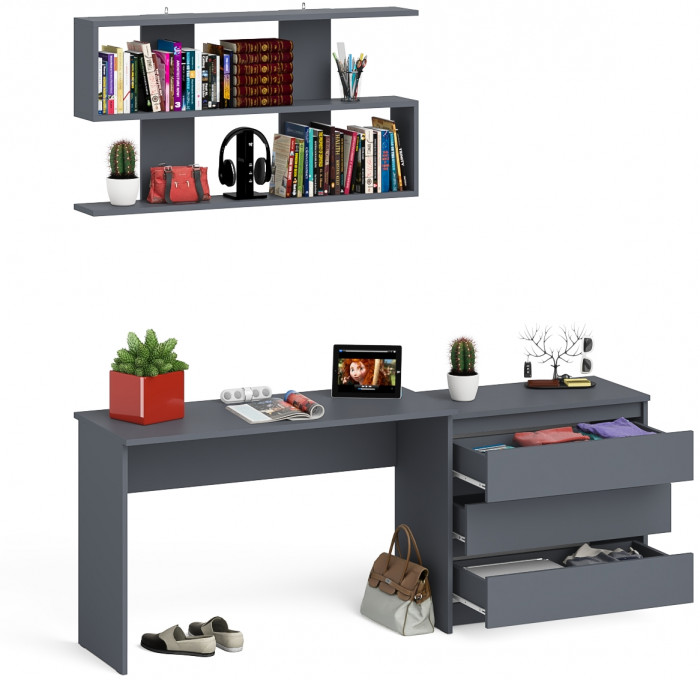 Мори письменный стол МСП1200.1 + Комод МК800.1 + Полка 1200, графит