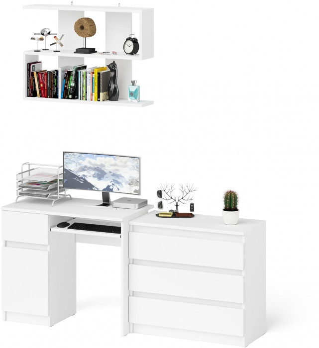 Мори Стол компьютерный МС-1 левый + Комод МК800.1 + Полка 900, цвет белый, ШхГхВ 170,4х50х209,6 см., НЕ универсальная сборка