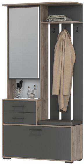 Прихожая 2-3431дкт/граф Домино - Шкаф с вешалкой, цвет дуб крафт табачный/графит, ШхГхВ 100х36х202 см., универсальная сборка