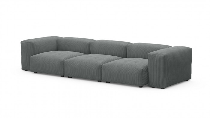 Диван Фиджи трехсекционный Cilium Steel 315*116*62 см, Серый Вельвет Нераскладной Фиеста