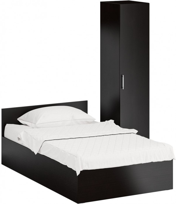 Кровать 1200 + Пенал Стандарт, цвет венге, ШхГхВ 123,5х203,5х70 + 45х52х200 см., сп.м. 1200х2000 мм., без матраса, основание есть