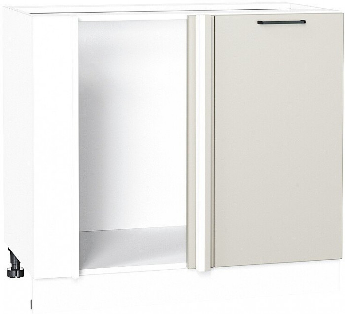 Кухонный гарнитур угловой Флэт-05, ЛДСП, 400×100 см, Белый/Кашемир, стеклополки (Пирит светлый)