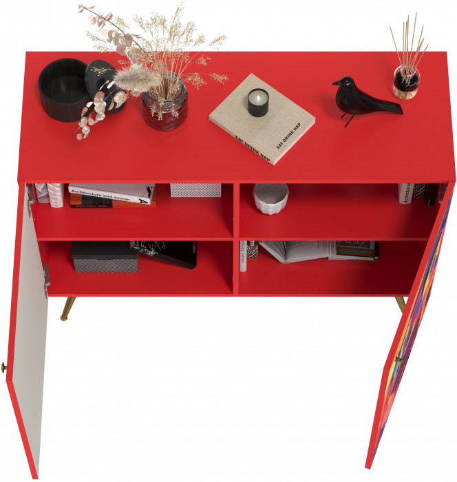 Кармин Комод-тумба 16.230.03, цвет красный/белый, ШхГхВ 115,3х42,6х93,2 см., фасады с рисунком Бразильские домики, две дверки