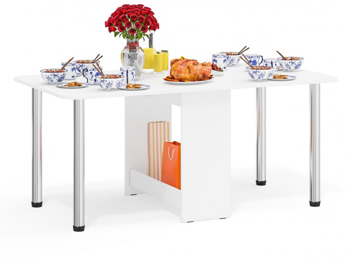 Стол-книжка обеденный МД-СО-04, белый шагрень/ножки хром