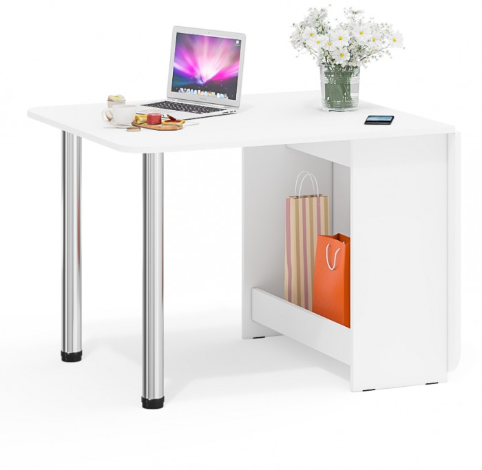 Стол-книжка обеденный МД-СО-04, белый шагрень/ножки хром