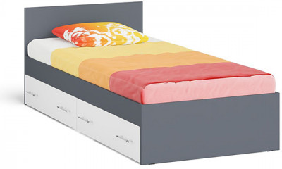 Мори Кровать с ящиками 0900, графит/белый