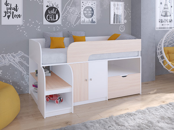 Кровать чердак Астра 9 V4 Белый/Дуб молочный