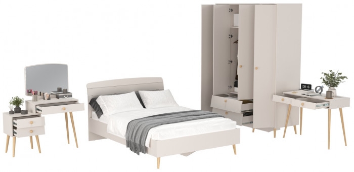 Афина Спальня 15-1400, цвет кашемир серый, сп.м. 1400х2000 мм., б/м, основание есть - фанера