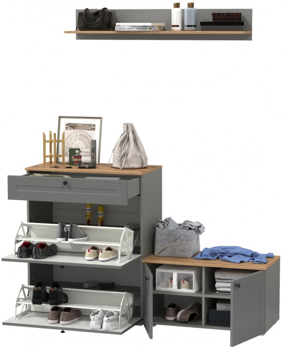 Остин Прихожая 65, цвет серый графит/дуб крафт золотой, ШхГхВ 160х41,9х160 см., универсальная сборка