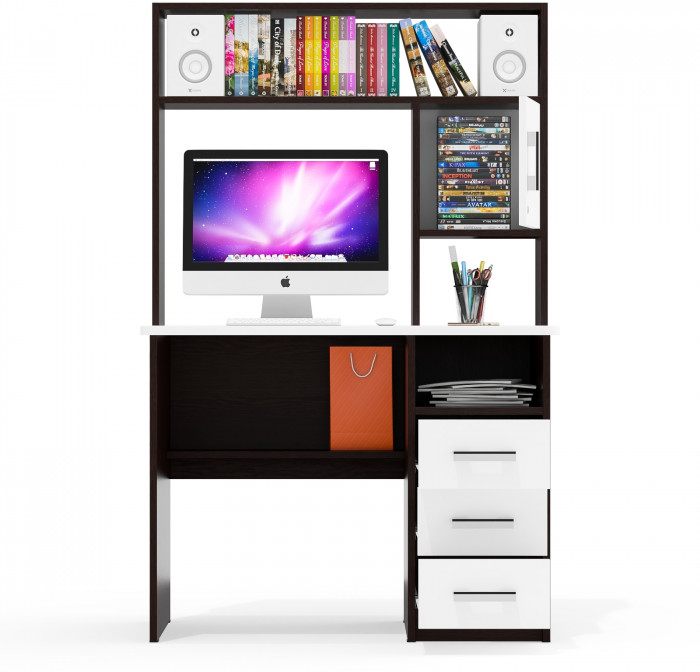 Стол компьютерный С-МД-СК9, цвет венге/белый шагрень, ШхГхВ 102х70х160 см., ниша под монитор 65х70х57 см., НЕ универсальная сборка