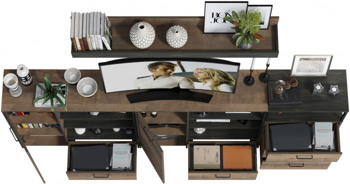 Трувор Гостиная 005, цвет дуб гранж песочный/интра, ШхГхВ 284х37х195 см., универсальная сборка