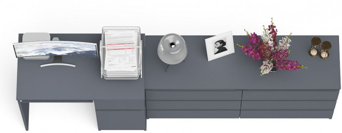 Мори компьютерный стол МС-1 правый + Комод МК1380.6, графит