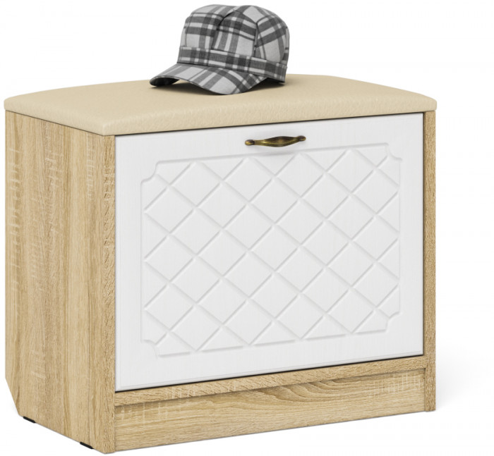 Прихожая П-6 Тумба + Вешалка, дуб сонома/фасады МДФ белое дерево фрезеровка ромб