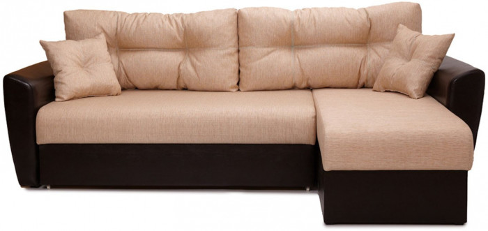 Диван-кровать угловой Амстердам, 150х200, еврокнижка, независимый пружинный блок, рогожка/экокожа, бежево-коричневый