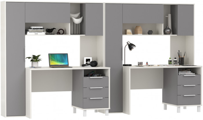 Стол компьютерный Комфорт 12.95N + Стол компьютерный Комфорт 12.95N, цвет белый премиум/серый шифер, ШхГхВ 324х60,3х180 см., НЕ универсальная сборка