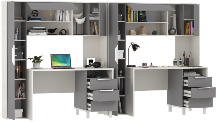 Стол компьютерный Комфорт 12.95N + Стол компьютерный Комфорт 12.95N, цвет белый премиум/серый шифер, ШхГхВ 324х60,3х180 см., НЕ универсальная сборка