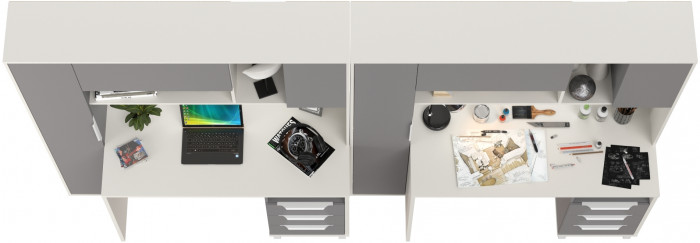 Стол компьютерный Комфорт 12.95N + Стол компьютерный Комфорт 12.95N, цвет белый премиум/серый шифер, ШхГхВ 324х60,3х180 см., НЕ универсальная сборка