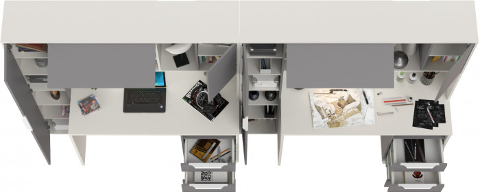 Стол компьютерный Комфорт 12.95N + Стол компьютерный Комфорт 12.95N, цвет белый премиум/серый шифер, ШхГхВ 324х60,3х180 см., НЕ универсальная сборка