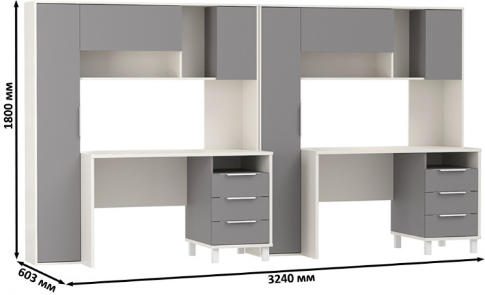 Стол компьютерный Комфорт 12.95N + Стол компьютерный Комфорт 12.95N, цвет белый премиум/серый шифер, ШхГхВ 324х60,3х180 см., НЕ универсальная сборка