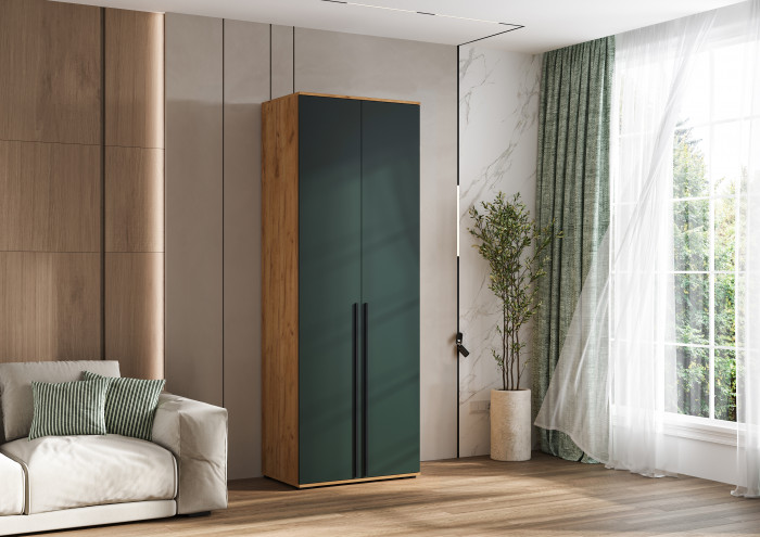 Норд Шкаф 2-х створчатый 800 с антресолью, Дуб крафт/Изумрудный