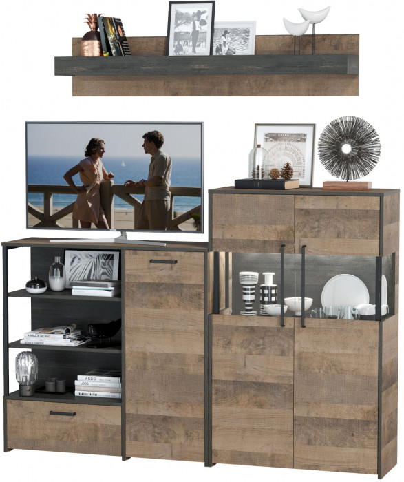 Трувор Гостиная 006, цвет дуб гранж песочный/интра, ШхГхВ 194,8х37х195 см., универсальная сборка