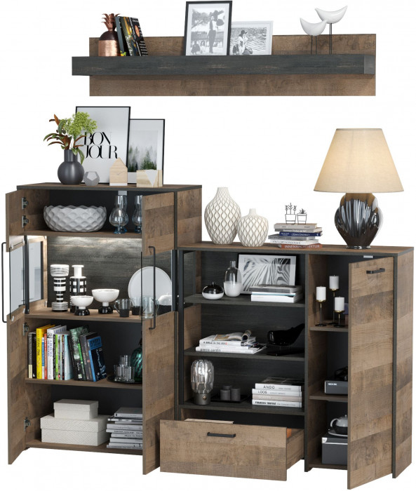 Трувор Гостиная 006, цвет дуб гранж песочный/интра, ШхГхВ 194,8х37х195 см., универсальная сборка