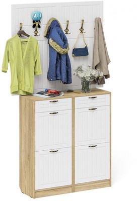 Прихожая П-6 Компоновка № 04, дуб сонома/фасады МДФ белое дерево фрезеровка прованс