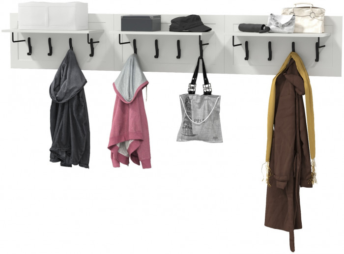 Остин 15.12 Вешалка + 15.12 Вешалка + 15.12 Вешалка, цвет белый шагрень, ШхГхВ 239,1х29,6х39,7 см.