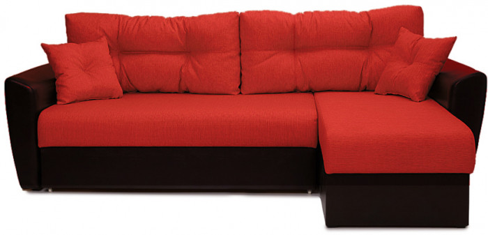 Диван-кровать угловой Амстердам, 160х200, еврокнижка, независимый пружинный блок, рогожка/экокожа, красный