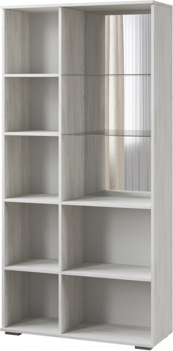 Ливорно Шкаф с полками и витриной ЛШ-6 ясень анкор светлый патина серебро