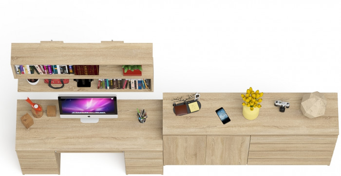 Мори компьютерный стол МС-2 + Комод МК1600.1 + Полка 1200, дуб сонома