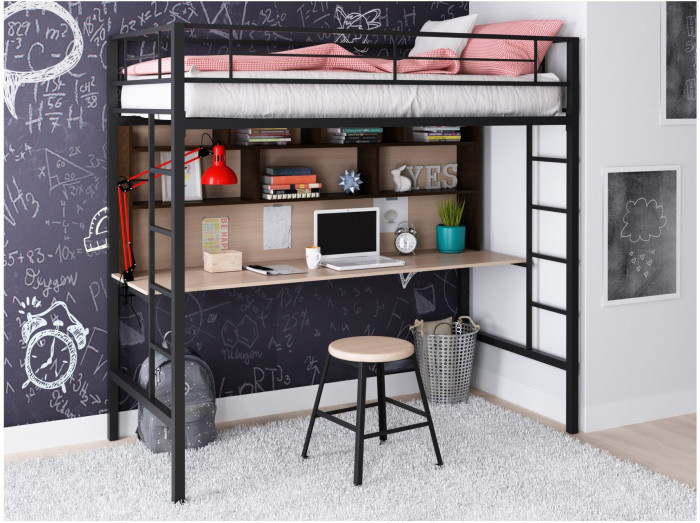 Кровать-чердак Севилья 1.2 (Дуб молочный, Серый)