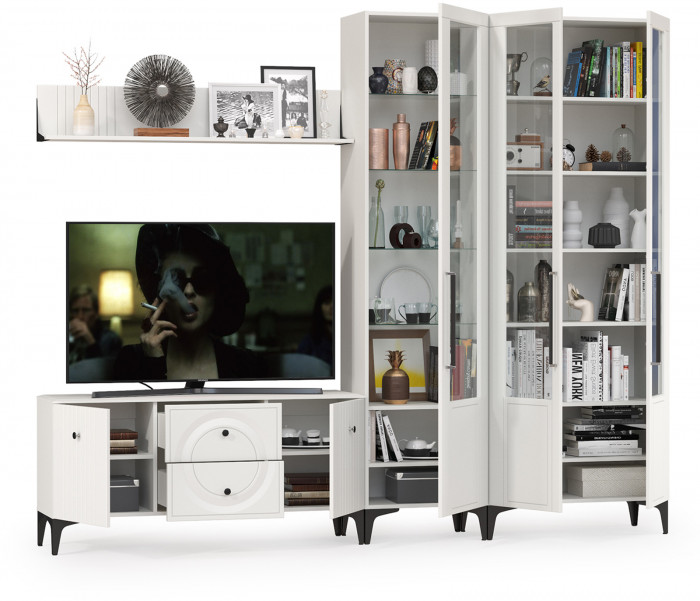 Валенсия Гостиная № 077, ЛДСП белый шагрень/МДФ белый шагрень