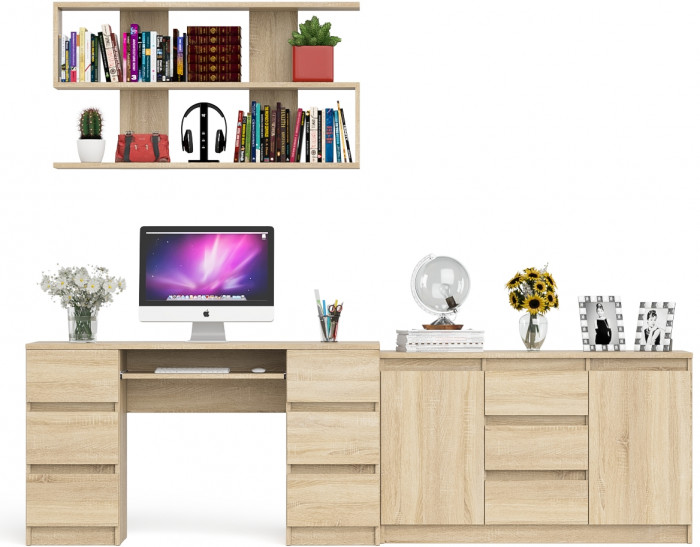 Мори компьютерный стол МС-2 + Комод МК1200.3 + Полка 1200, дуб сонома
