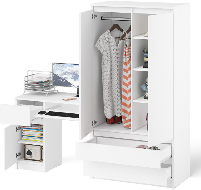 Мори Стол компьютерный МС-1 левый + Шкаф МШ900.1, цвет белый, ШхГхВ 180,4х50,4х179,6 см., выдвижной ящик слева, НЕ универсальная сборка