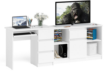Мори Стол компьютерный МС-6 правый + Тумба МТВ1204.1, цвет белый, ШхГхВ 210,4х50х76,6 см., выдвижные ящики справа, НЕ универсальная сборка