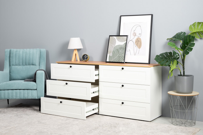 Остин 16.240 Комод, цвет белый шагрень/дуб крафт золотой, ШхГхВ 160,1х41,9х75,4 см. (шесть выдвижных ящиков)