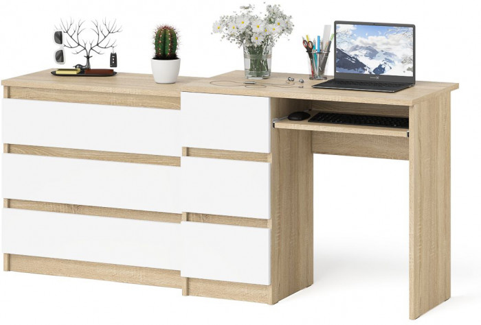 Мори компьютерный стол МС-6 левый + Комод МК800.1, дуб сонома/белый