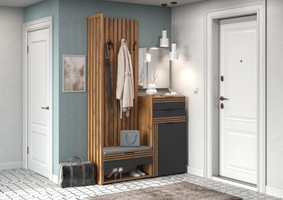 Прихожая Нао, набор №8, Дуб вотан/Графит, Вотан, Simple 27