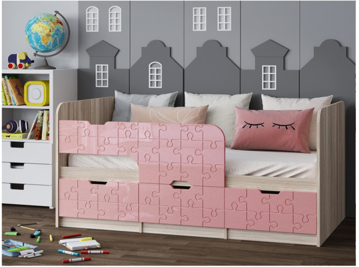 Детская кровать Юниор-9, 80х180 (Лайм глянец, Ясень шимо светлый)