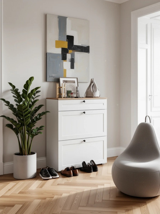 Остин 16.121 Тумба для обуви, белый шагрень/дуб крафт золотой