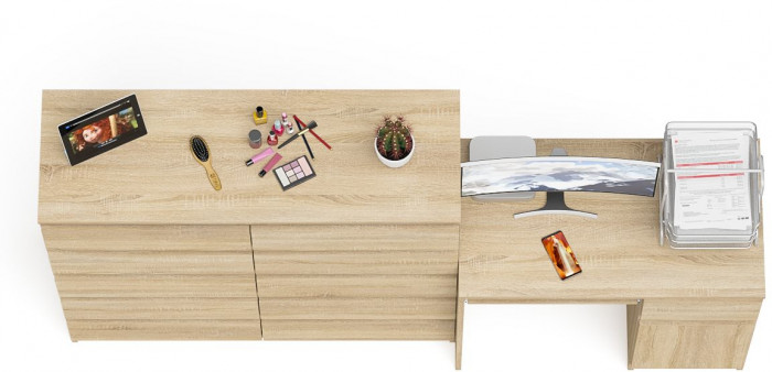 Мори Стол компьютерный МС-1 правый + Комод МК1200.10, цвет дуб сонома, ШхГхВ 210,4х50х115 см., выдвижной ящик справа, НЕ универсальная сборка